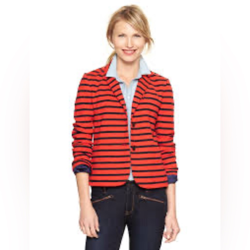 Gap Blazer Navy Blue Red Striped Fully Lined Button Jacket 2 Small